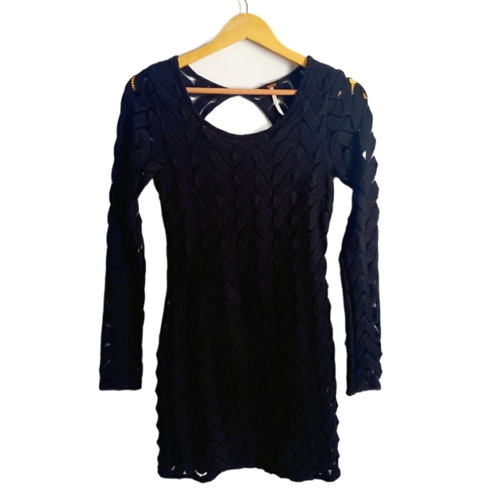 Free People Wild Thing Night Out Black Crochet Bodycon Mini Dress Size XS